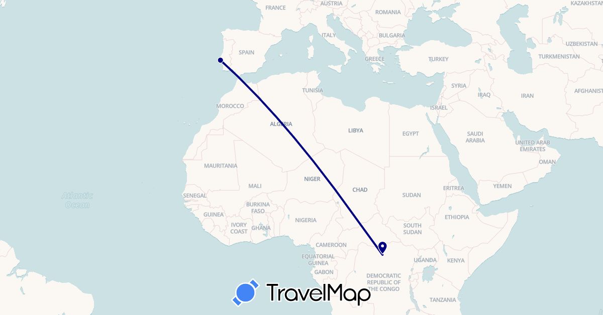 TravelMap itinerary: driving in Democratic Republic of the Congo, Portugal (Africa, Europe)